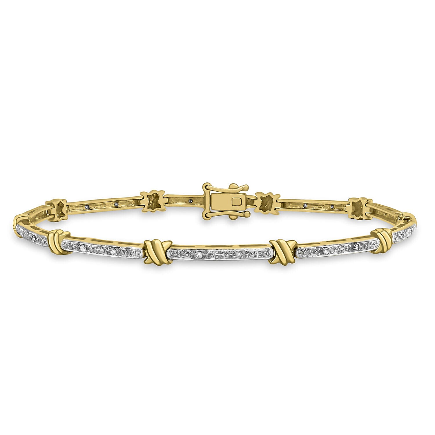 9K Yellow Gold   White Diamond  Bracelet (Size - 7) 0.10 ct,  Gold Wt. 6 Gms  0.100  Ct.
