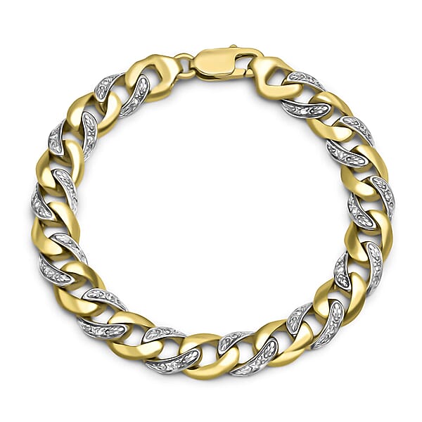 9K Yellow Gold 0.24 Ct Diamond Mens Curb Bracelet 8.25 Inch 