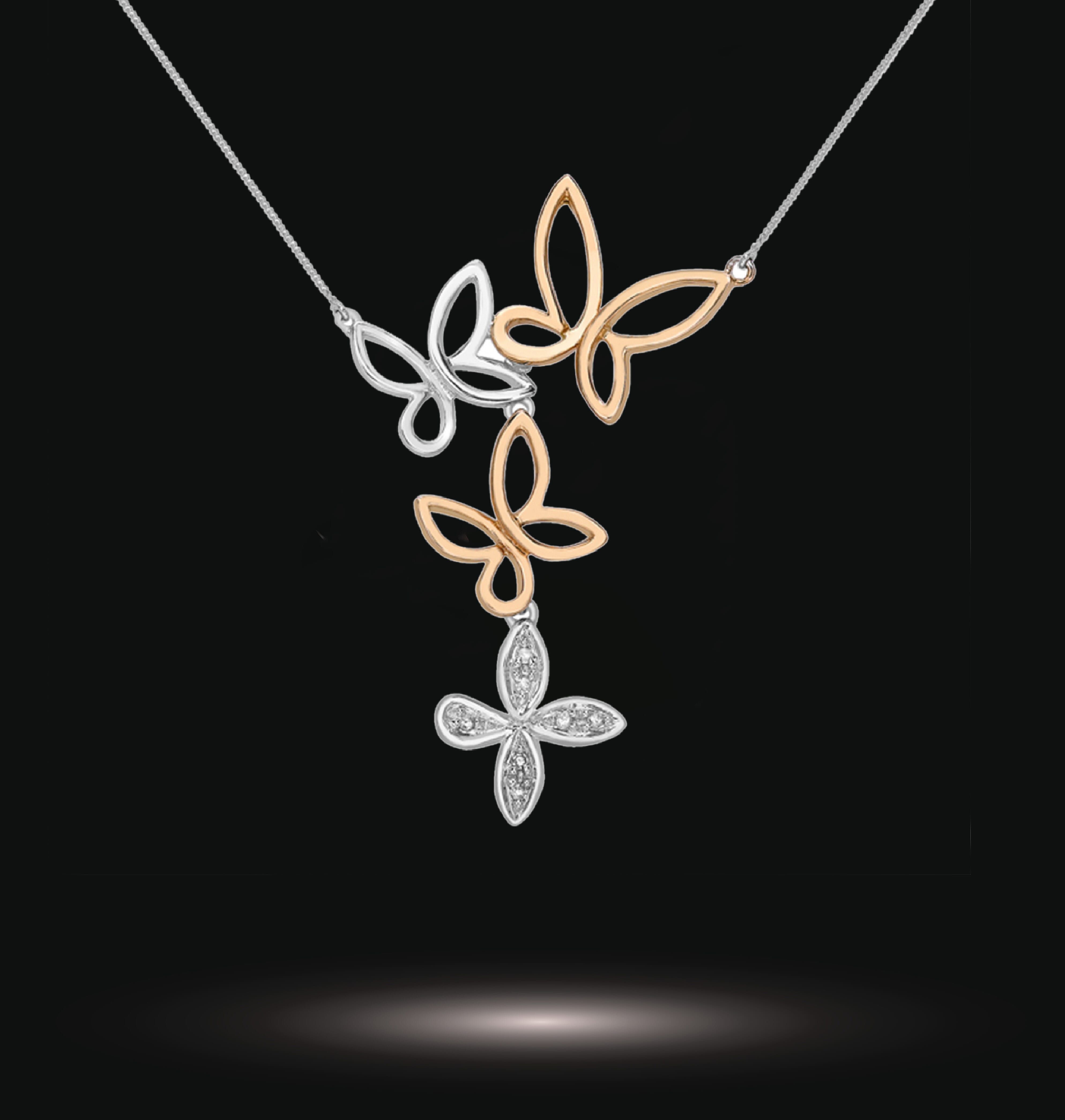 9K Rose Gold Diamond Necklace (Size - 16) 0.04 Ct