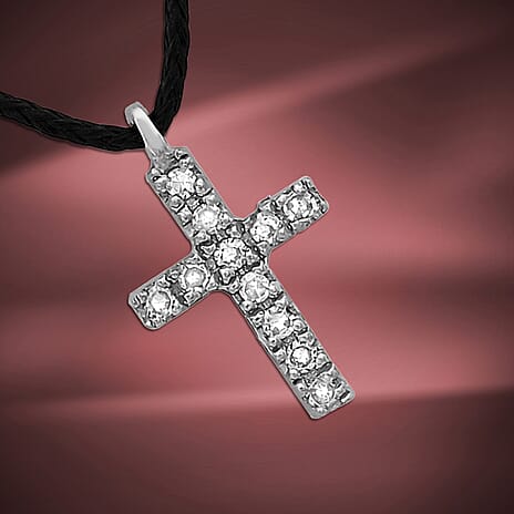 9K White Gold Diamond Cross Necklace (Size - 16) 0.05 Ct