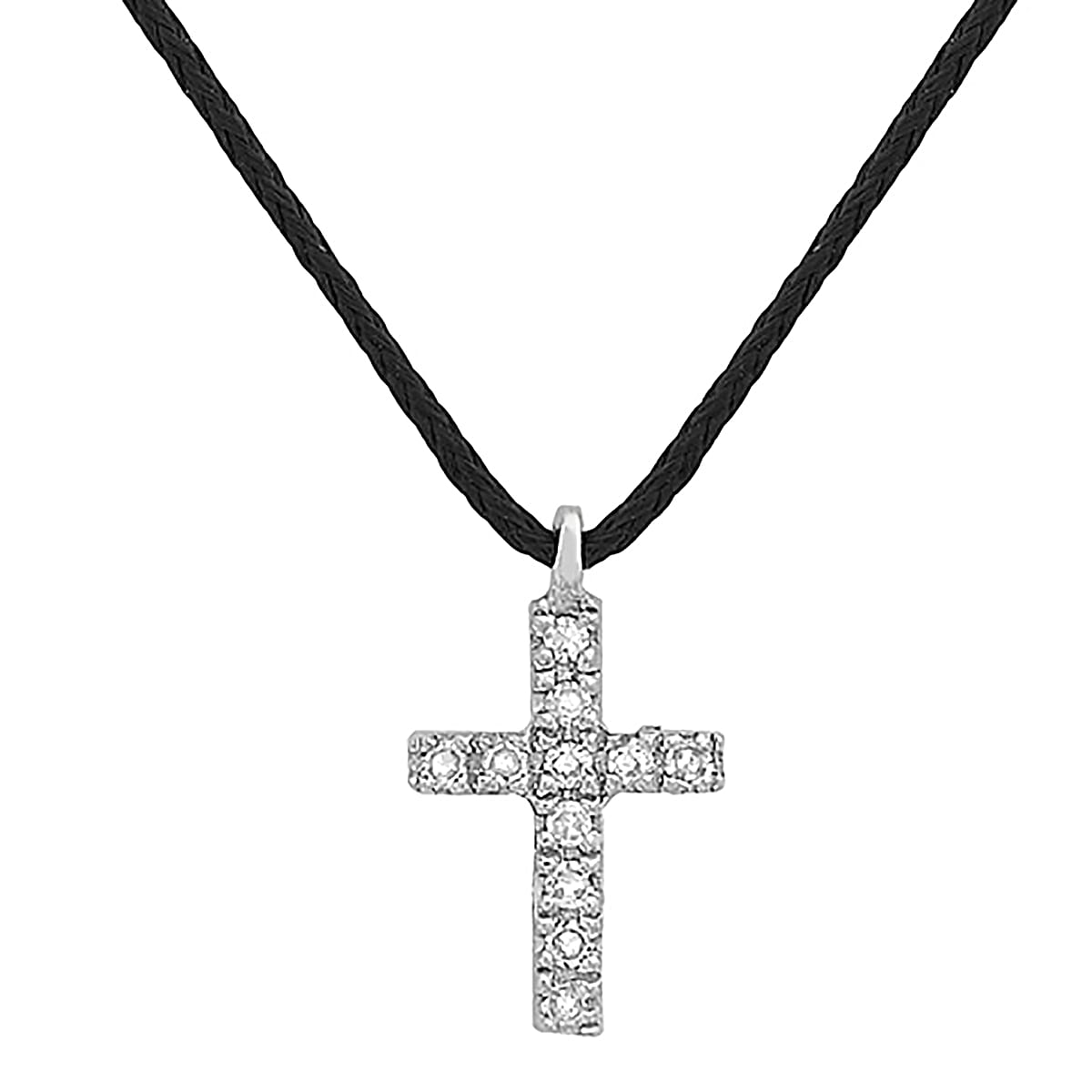 9K White Gold Diamond Cross Necklace (Size - 16) 0.05 Ct
