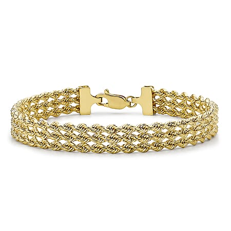9K Yellow Gold 8.5mm Hollow Strand 3 Rope Bracelet 7 Inch