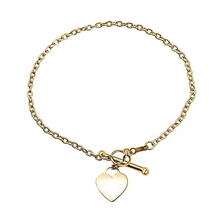 9K Yellow Gold 12mm x 10.5mm Heart T Bar Bracelet 7 Inch 9K Yellow Gold 12mm x 10.5mm Heart T Bar Bracelet 7 Inch