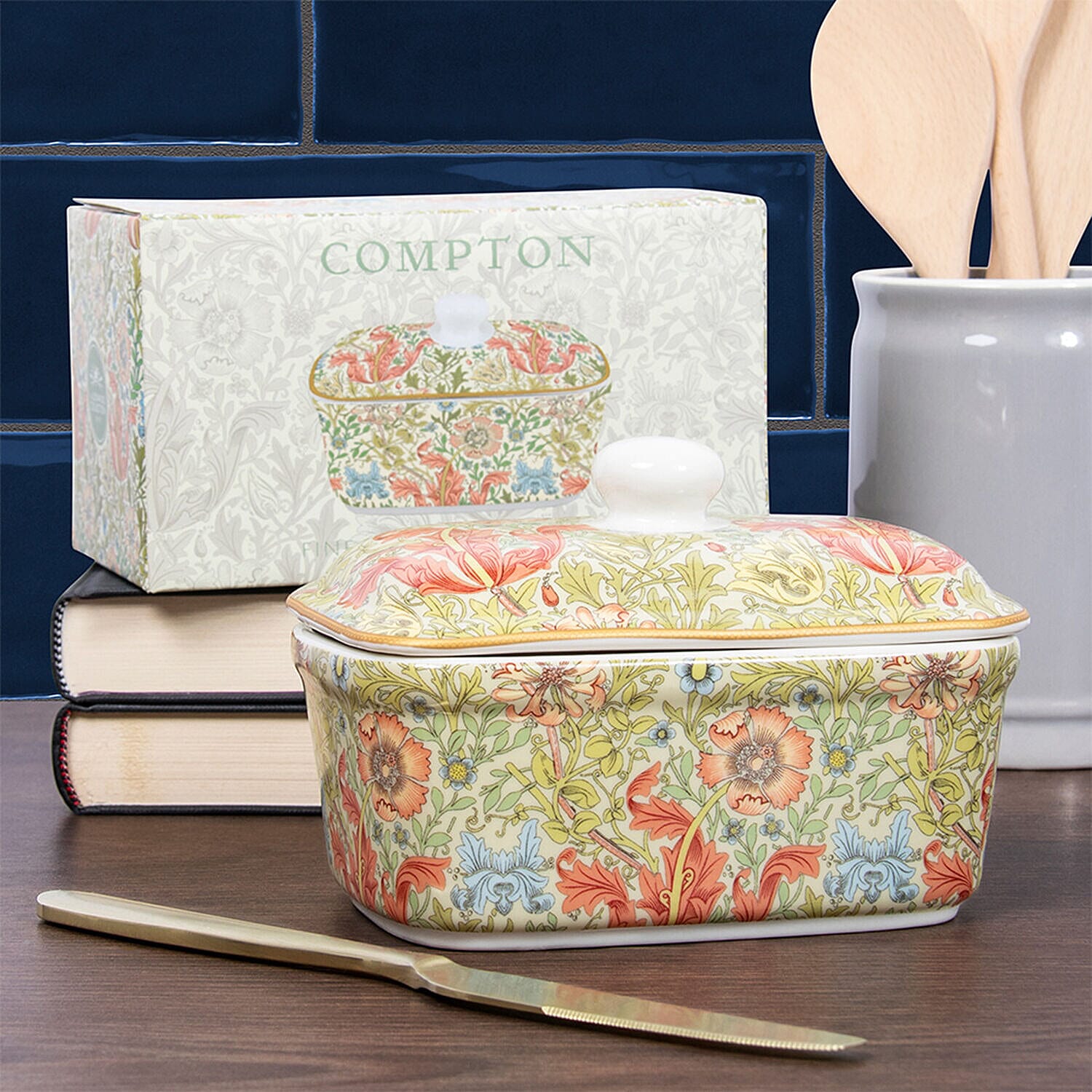 William Morris Compton Butter Dish (Size 17x10x11 Cm) - Green