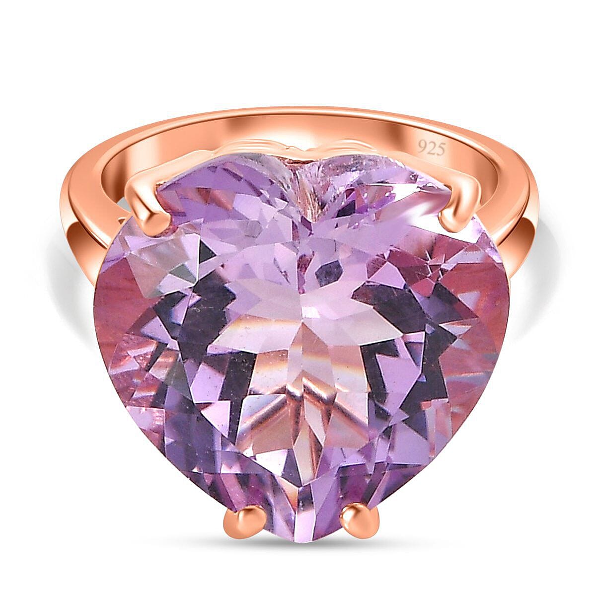 Rose De France Amethyst Ring in 18K Vermeil Rose Gold Plated Sterling Silver 15.00 Ct
