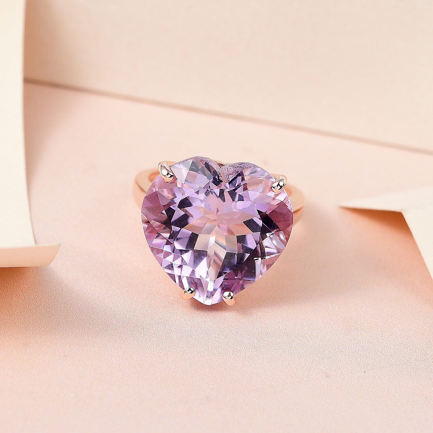 Rose De France Amethyst Ring in 18K Vermeil Rose Gold Plated Sterling Silver 15.00 Ct