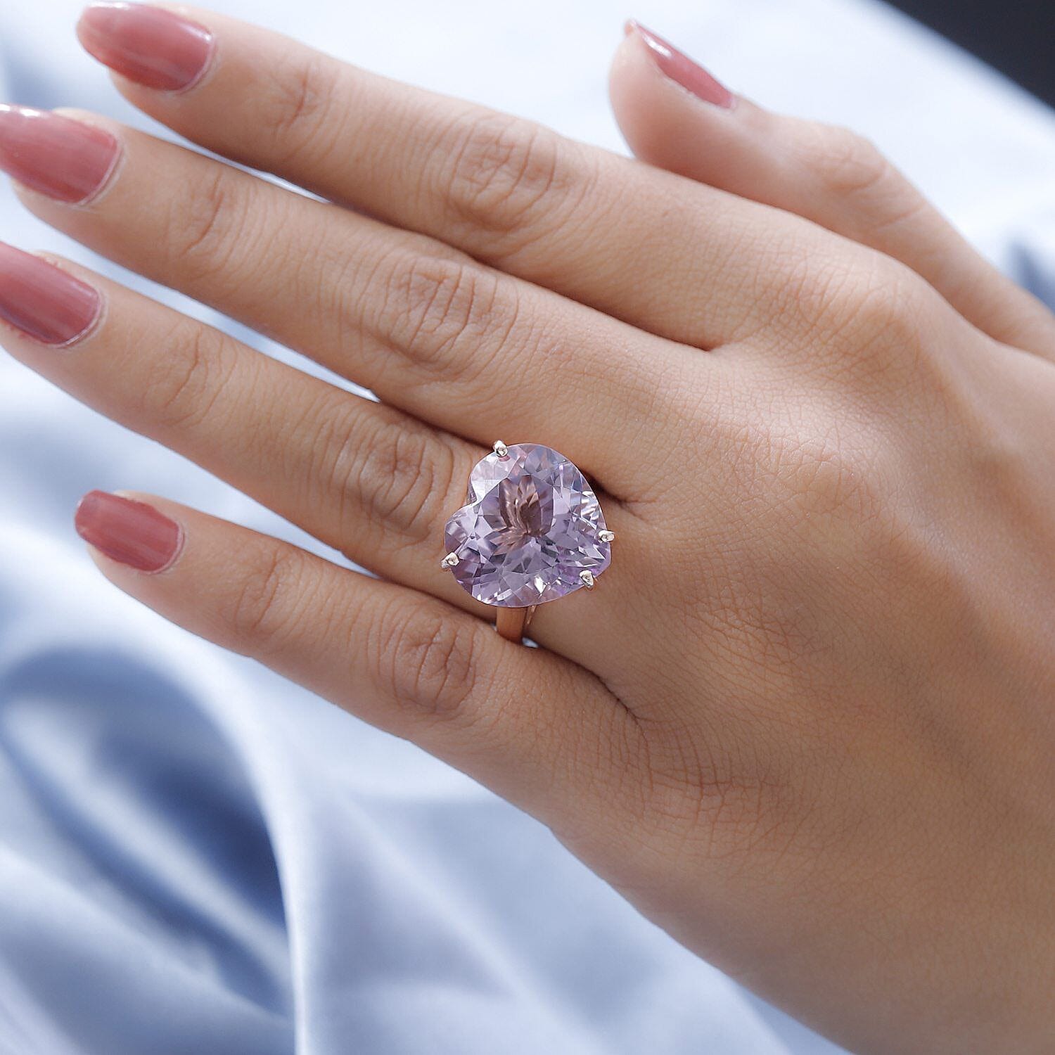 Rose De France Amethyst Ring in 18K Vermeil Rose Gold Plated Sterling Silver 15.00 Ct