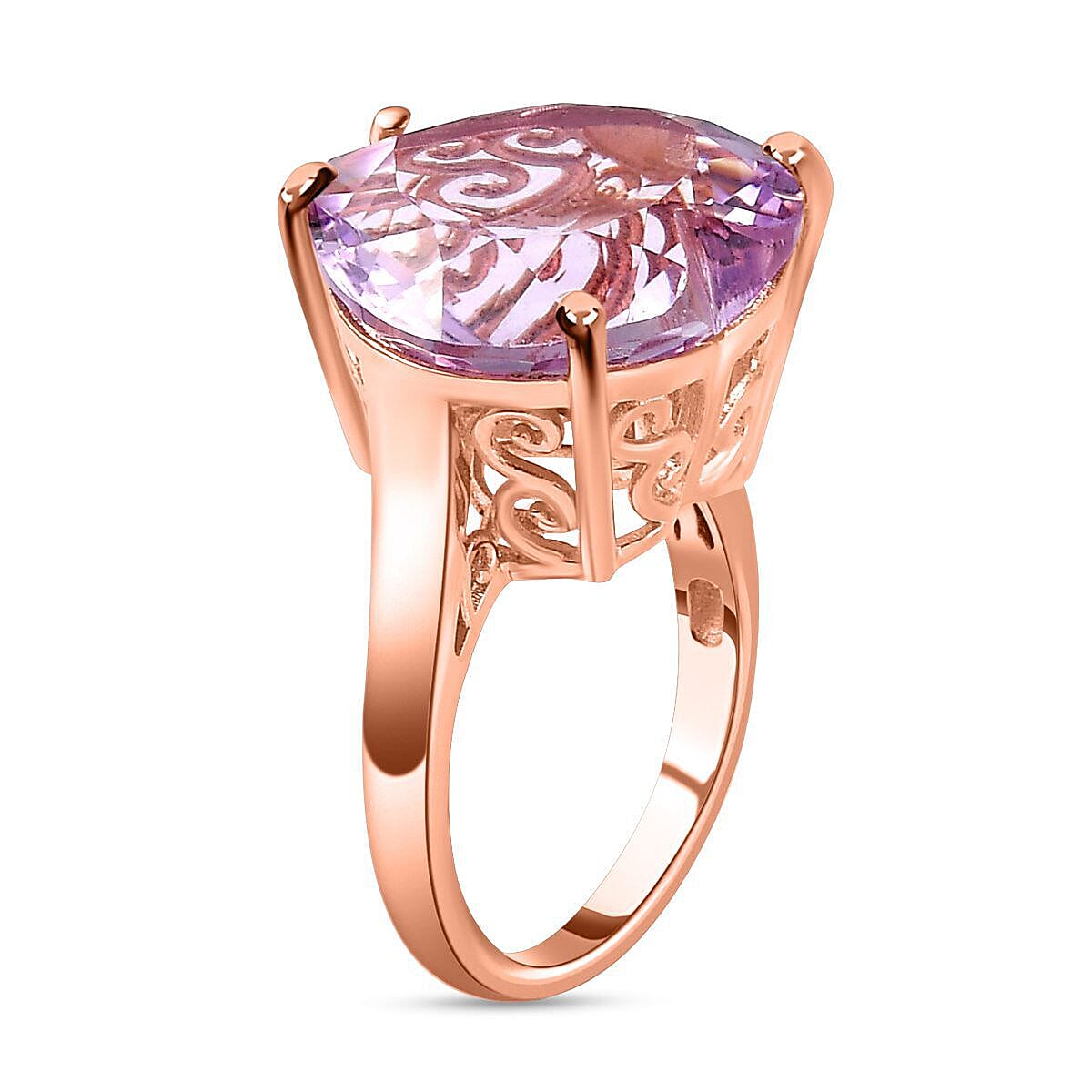 Rose De France Amethyst Ring in 18K Vermeil Rose Gold Plated Sterling Silver 15.00 Ct