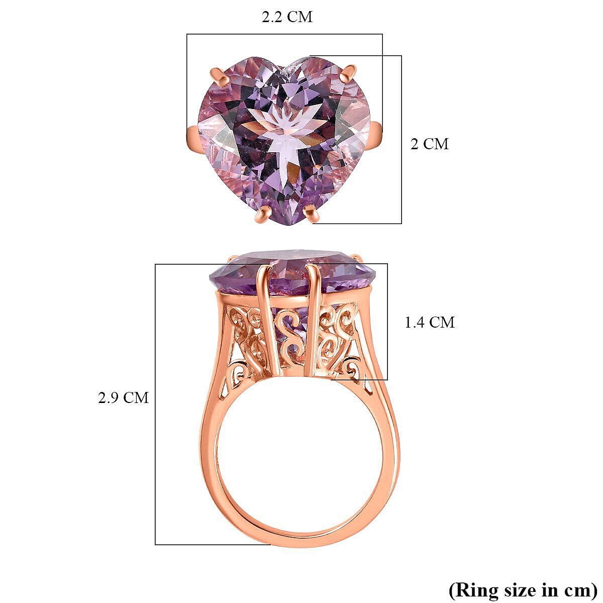 Rose De France Amethyst Ring in 18K Vermeil Rose Gold Plated Sterling Silver 15.00 Ct