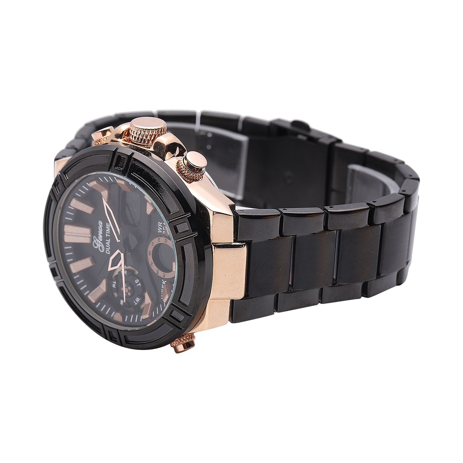 Case allloy case Multifunctional key Movement AL35/Japan Movement electronic Movement Brand GENOA Plated PNP rose gold black plating Dial black multifunctional literal LED rose gold scale
