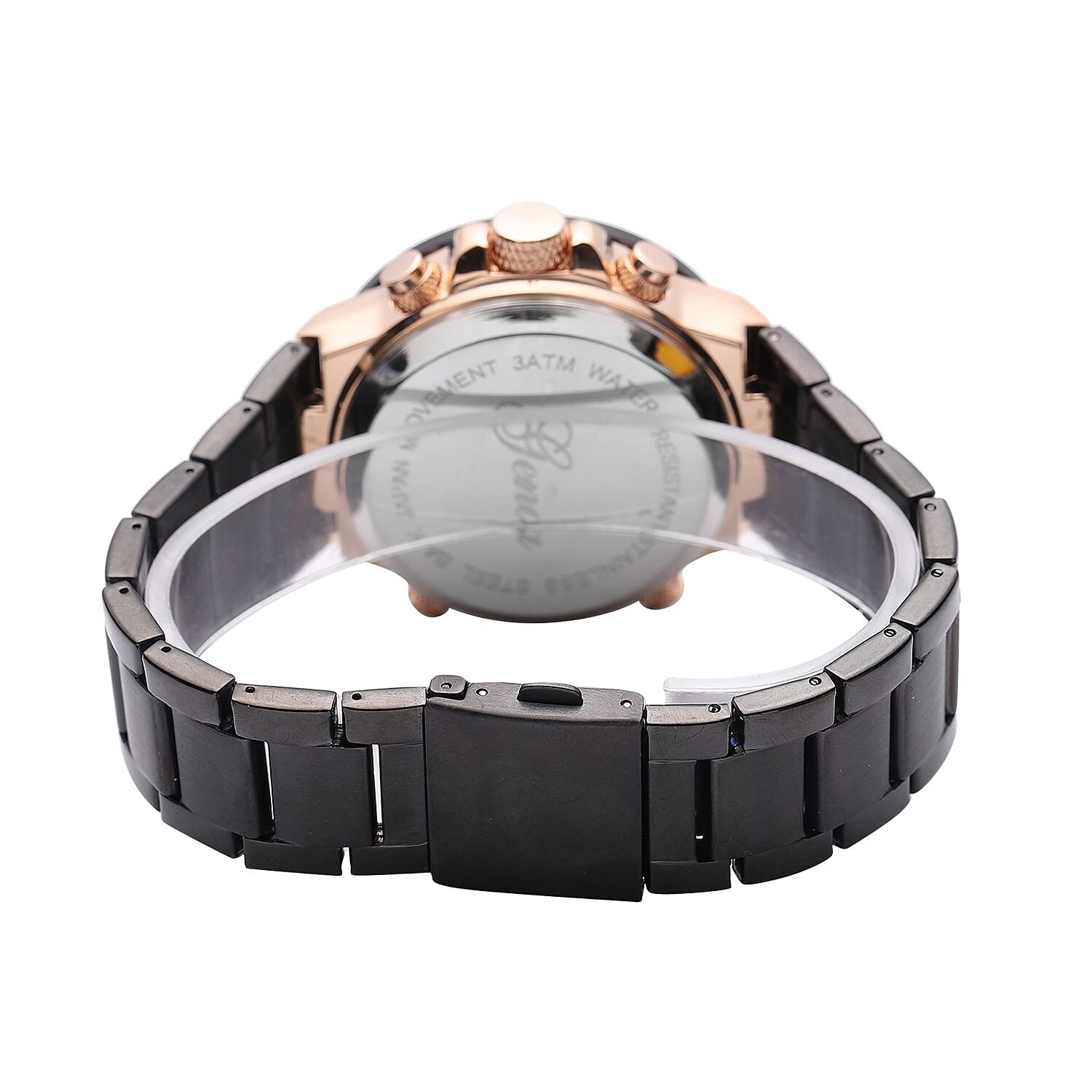 Case allloy case Multifunctional key Movement AL35/Japan Movement electronic Movement Brand GENOA Plated PNP rose gold black plating Dial black multifunctional literal LED rose gold scale