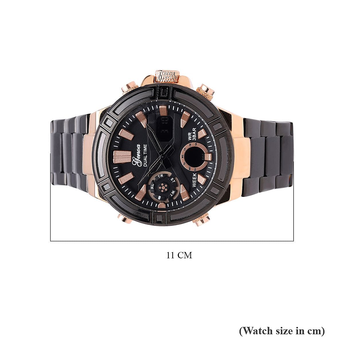 Case allloy case Multifunctional key Movement AL35/Japan Movement electronic Movement Brand GENOA Plated PNP rose gold black plating Dial black multifunctional literal LED rose gold scale