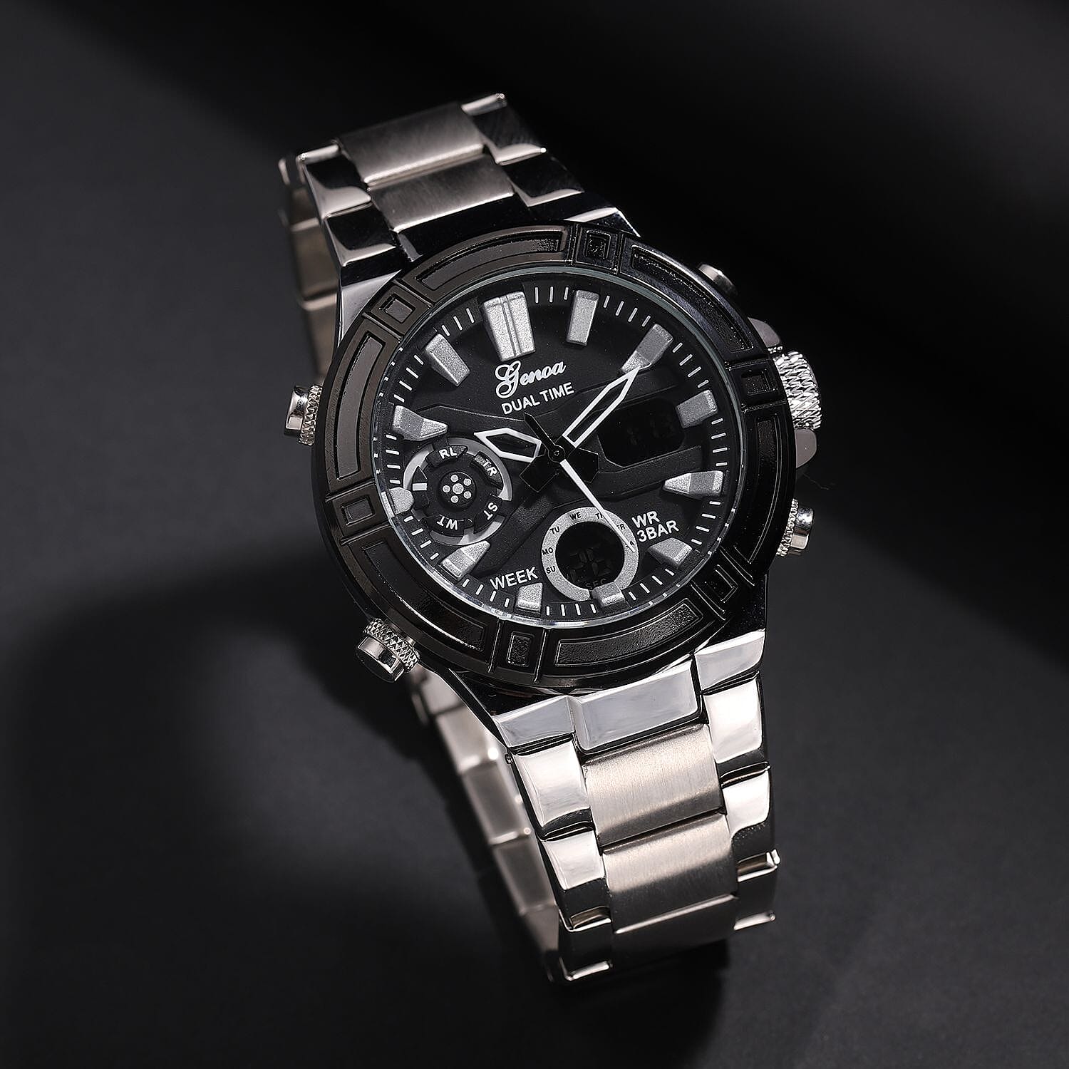 GENOA Japan Movement and Electronic Movement Steel Plated 3ATM Water Resistant Watch with Silver Stainless Steel Strap