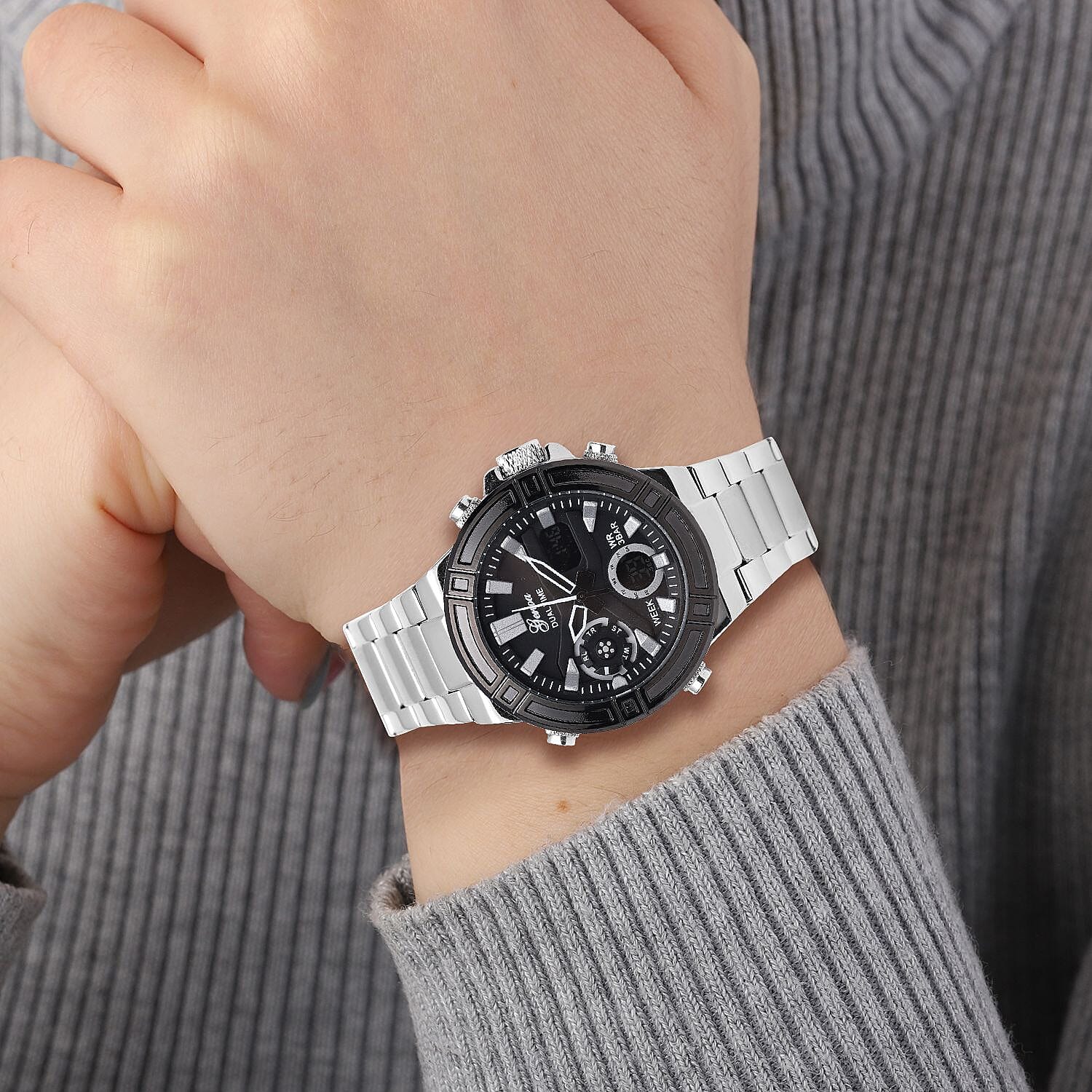 GENOA Japan Movement and Electronic Movement Steel Plated 3ATM Water Resistant Watch with Silver Stainless Steel Strap