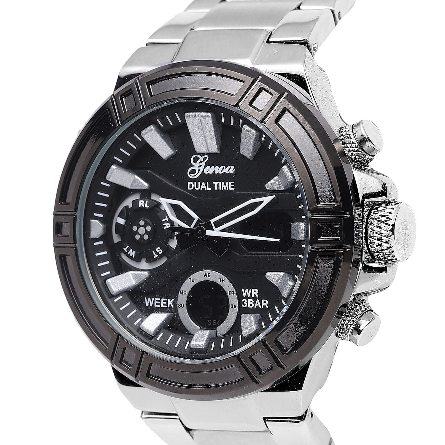 GENOA Japan Movement and Electronic Movement Steel Plated 3ATM Water Resistant Watch with Silver Stainless Steel Strap