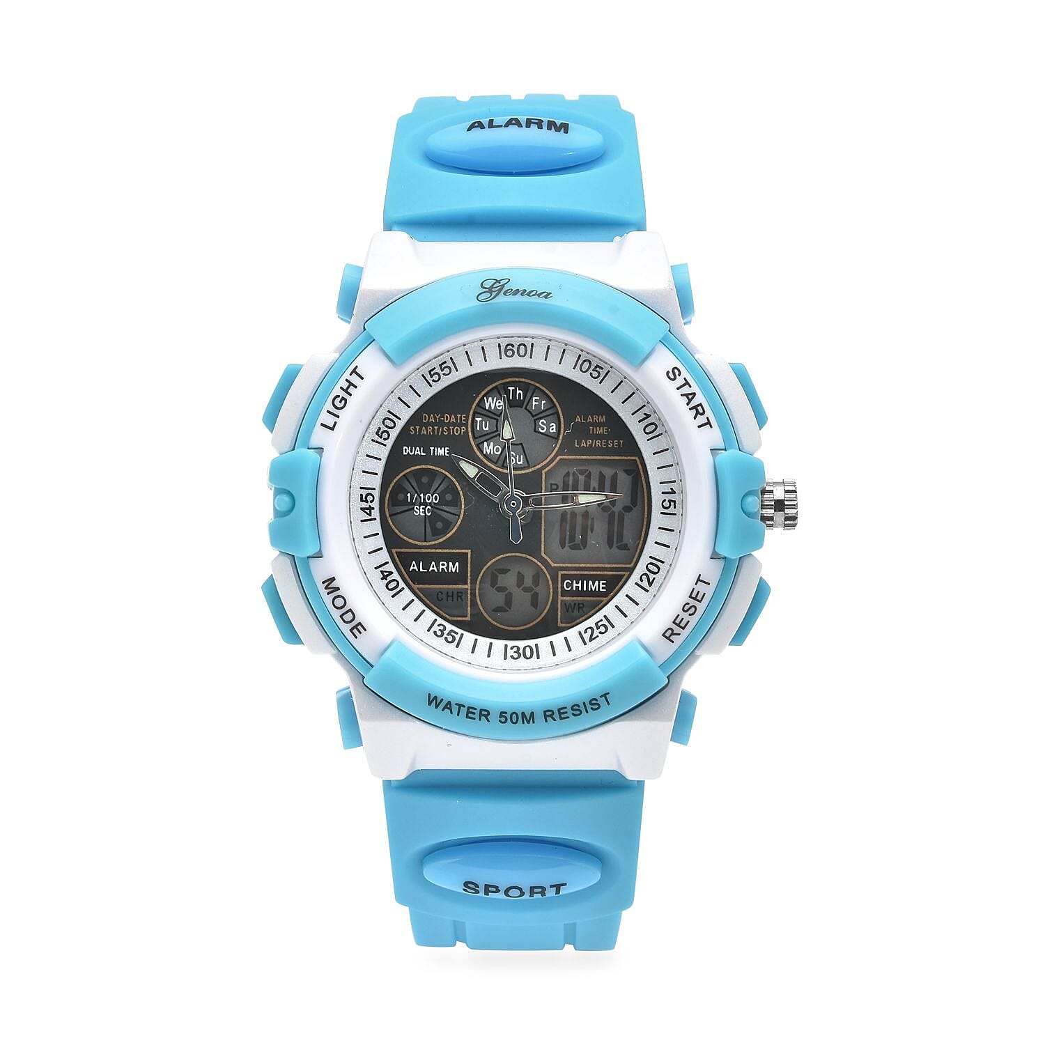 GENOA Japan Movement and Electronic Movement Black Dial 5ATM Water Resistant Watch with Blue Colour Strap