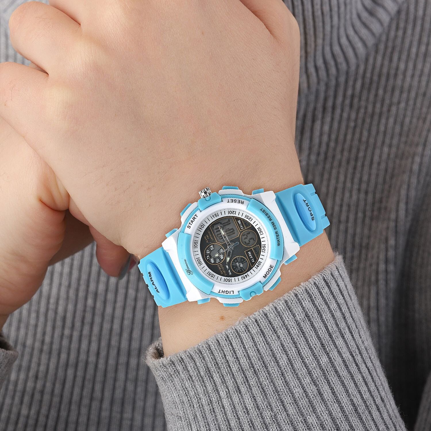 GENOA Japan Movement and Electronic Movement Black Dial 5ATM Water Resistant Watch with Blue Colour Strap