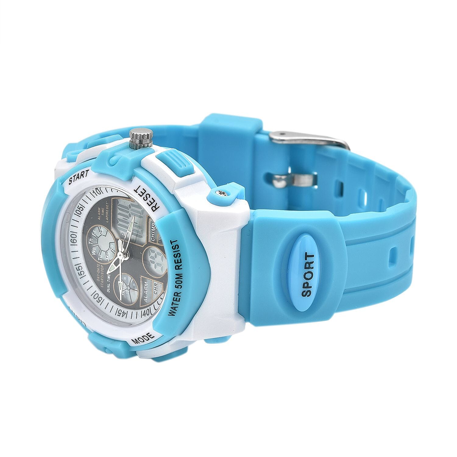 GENOA Japan Movement and Electronic Movement Black Dial 5ATM Water Resistant Watch with Blue Colour Strap