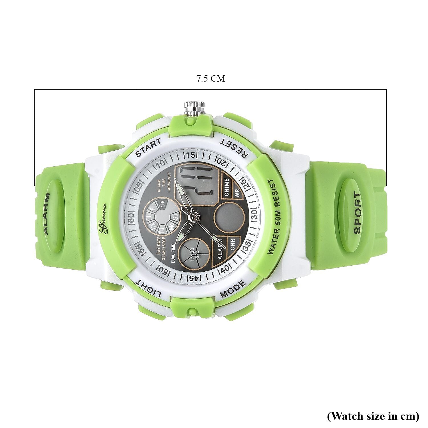 GENOA Japanese Movement and Electronic Movement Black Dial 5 ATM Water Resistant Watch with Green Colour Strap