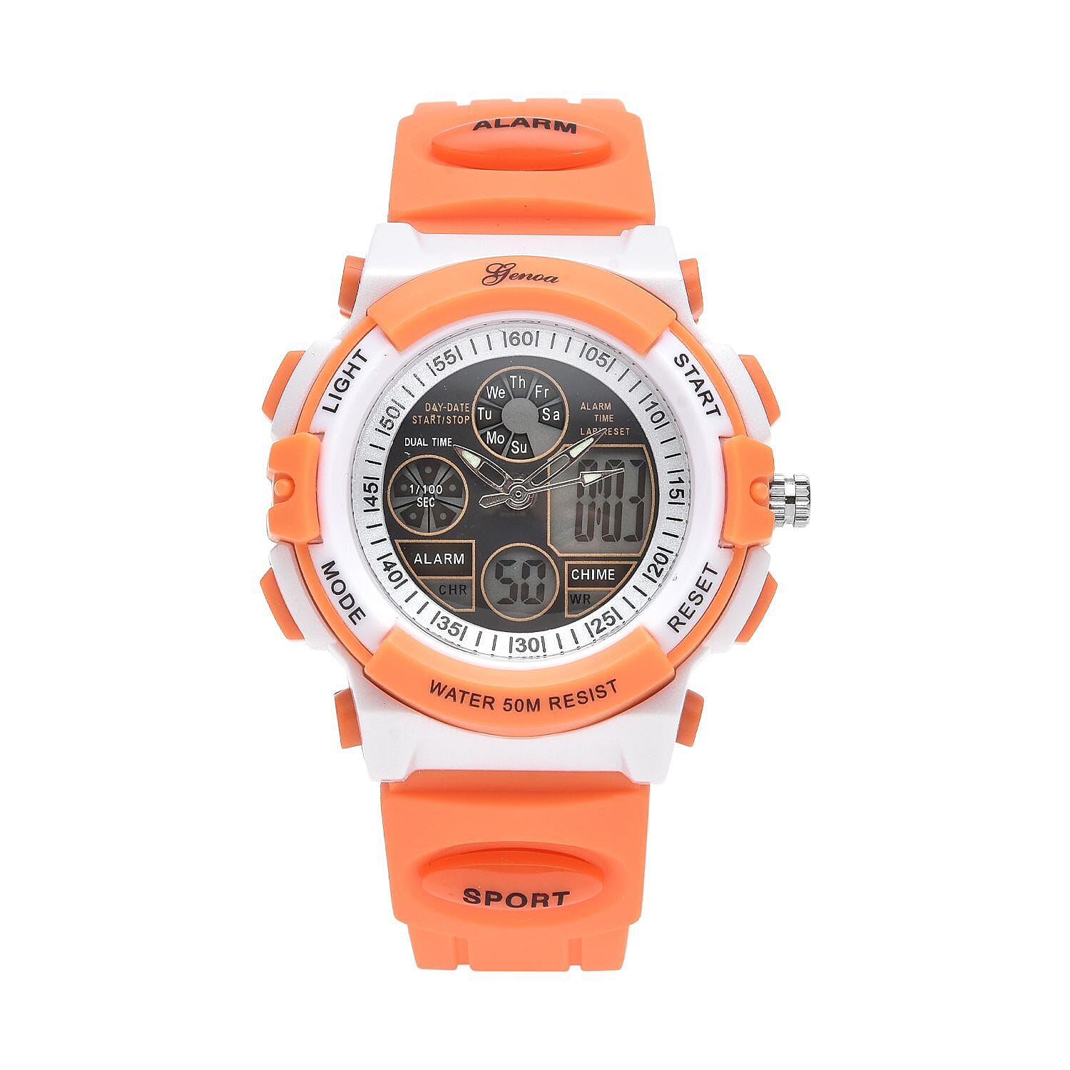 GENOA Japan Movement and Electronic Movement Black Dial 5ATM Water Resistant Watch with Orange Colour Strap