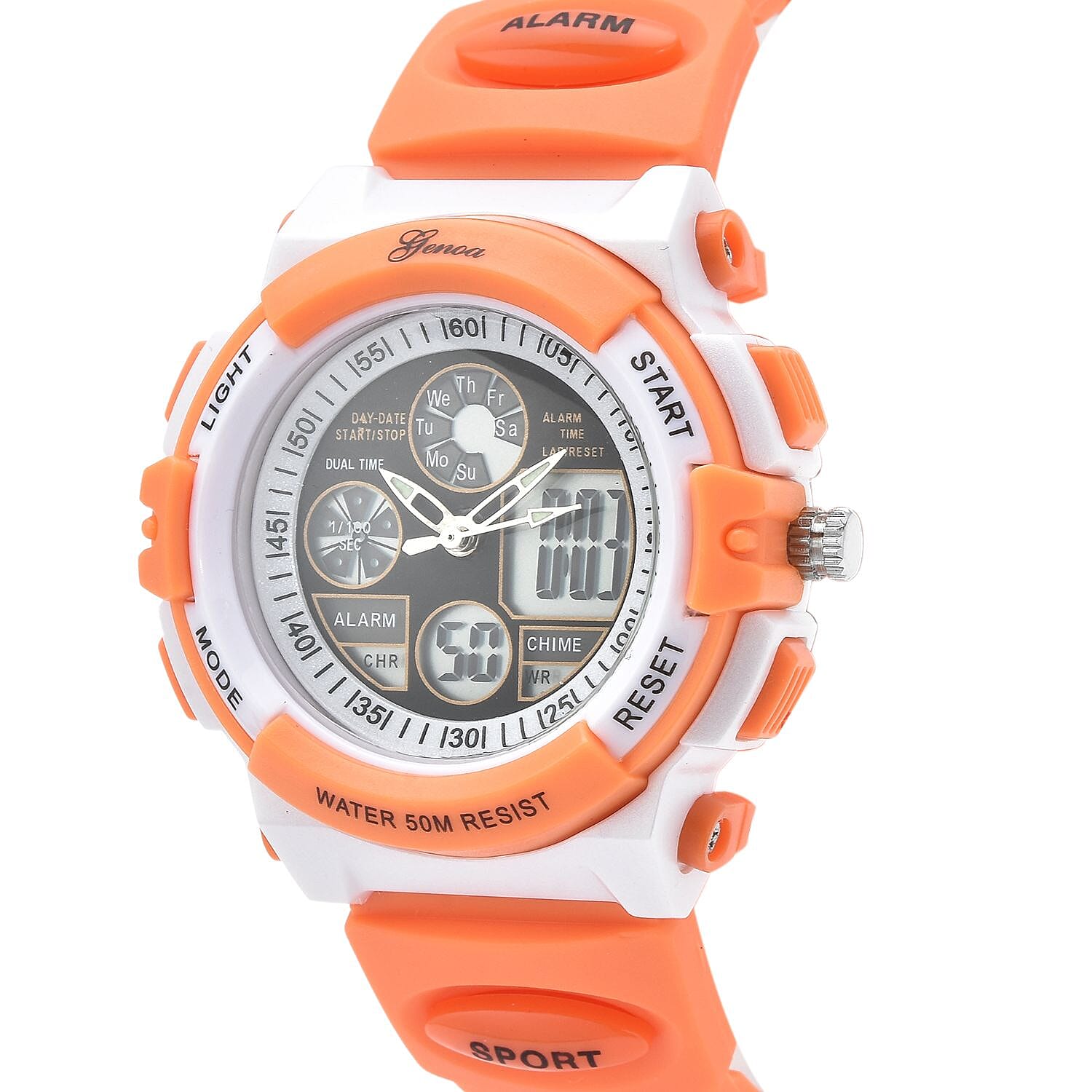 GENOA Japan Movement and Electronic Movement Black Dial 5ATM Water Resistant Watch with Orange Colour Strap