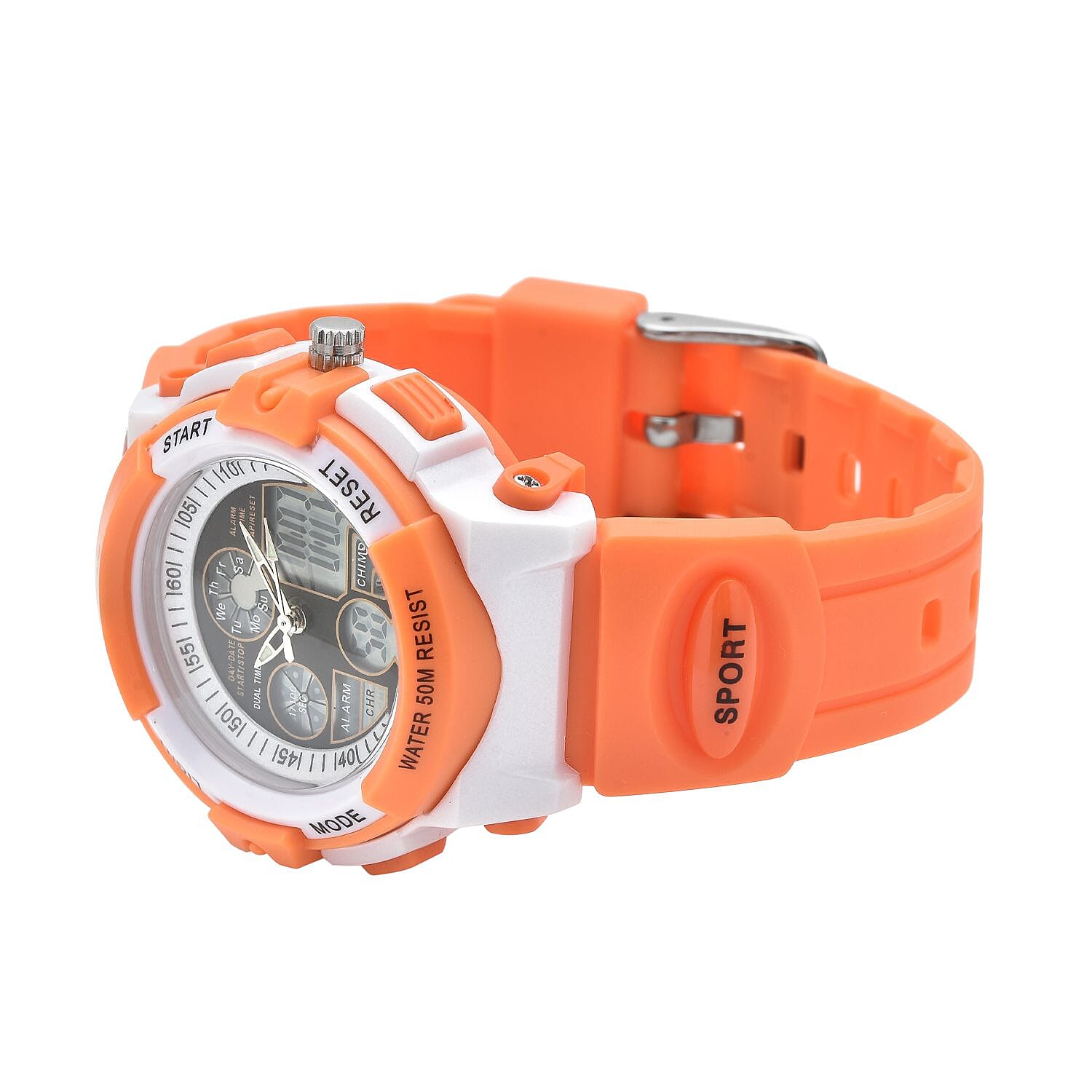 GENOA Japan Movement and Electronic Movement Black Dial 5ATM Water Resistant Watch with Orange Colour Strap