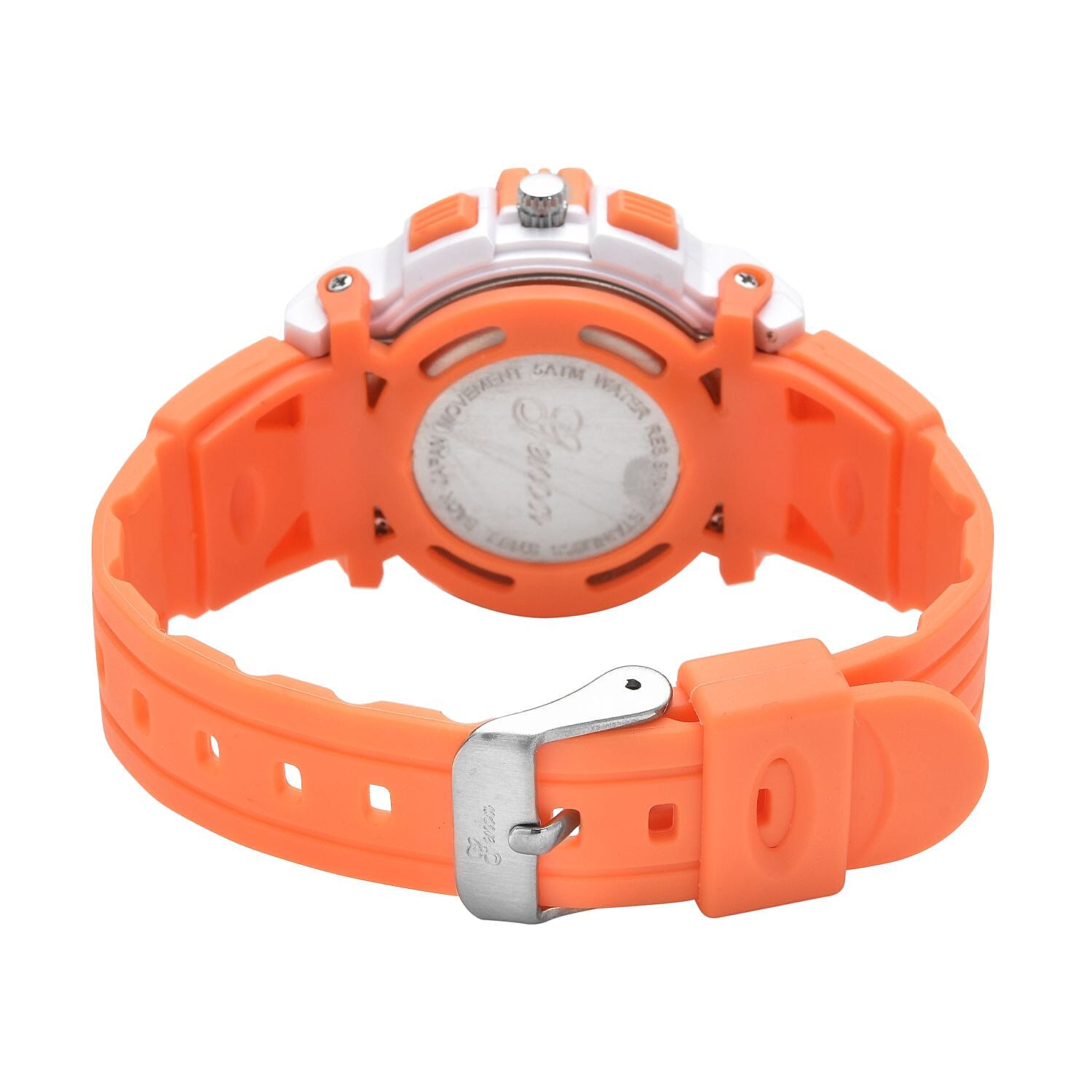 GENOA Japan Movement and Electronic Movement Black Dial 5ATM Water Resistant Watch with Orange Colour Strap