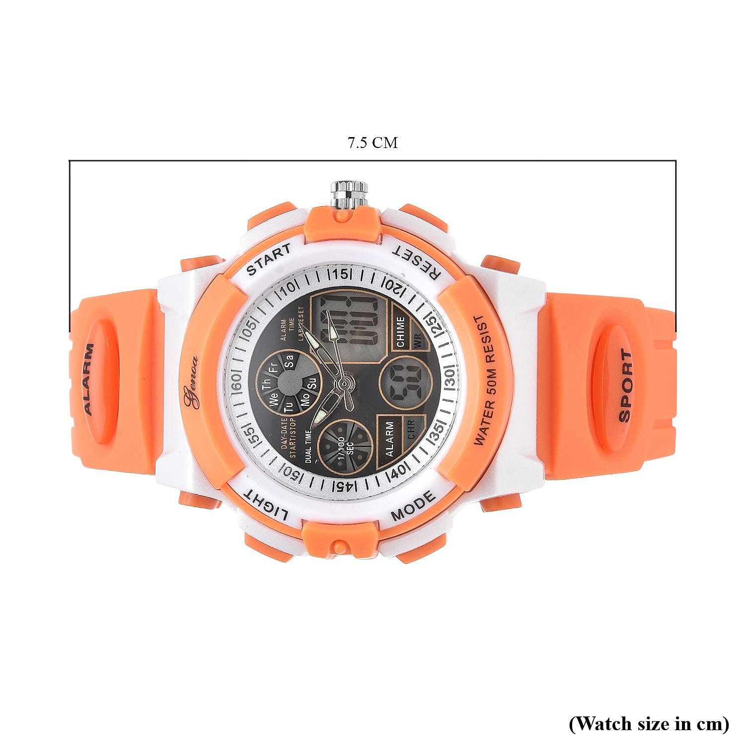 GENOA Japan Movement and Electronic Movement Black Dial 5ATM Water Resistant Watch with Orange Colour Strap