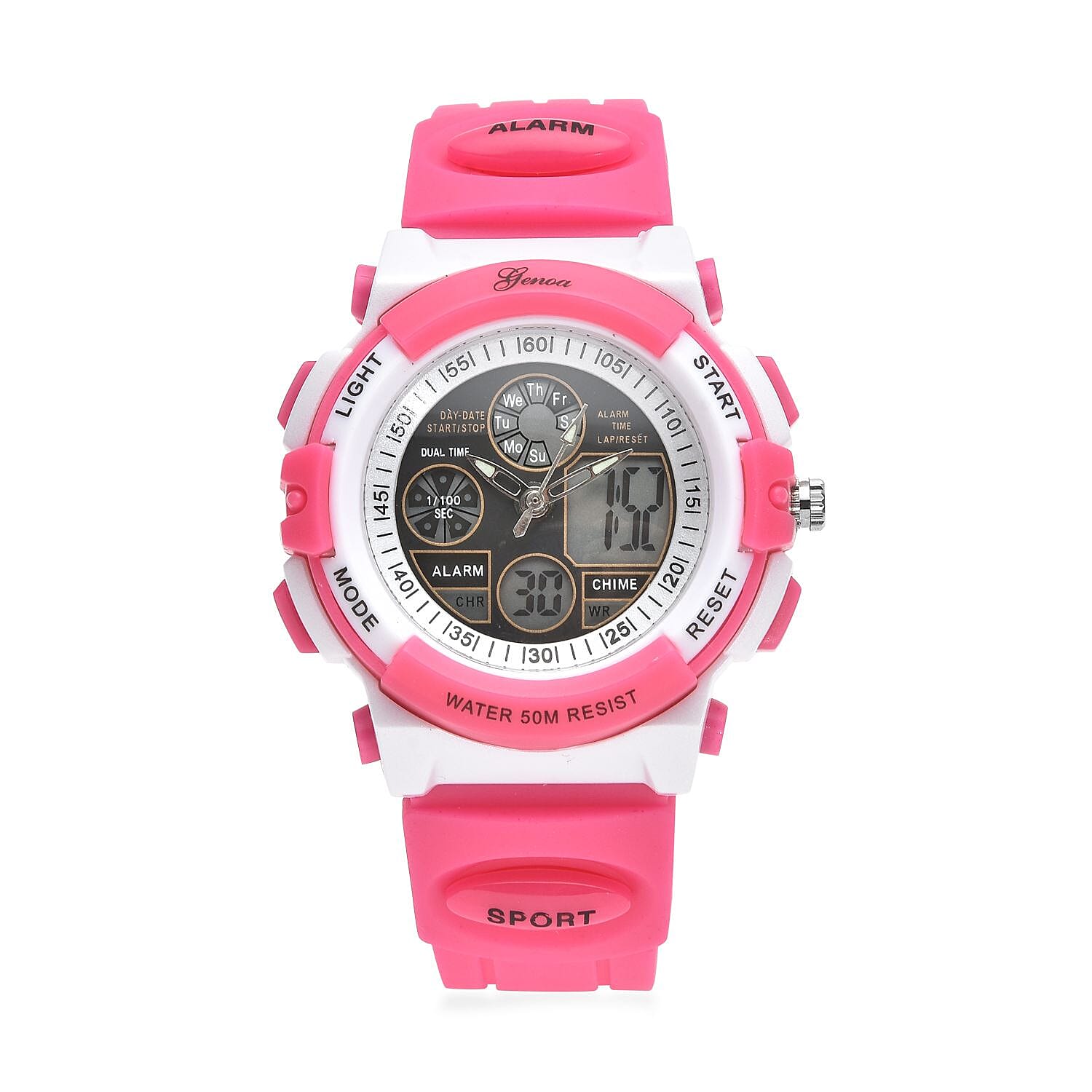 GENOA Japan Movement and Electronic Movement Black Dial 5 ATM Water Resistant Watch with Rose Red Colour Strap