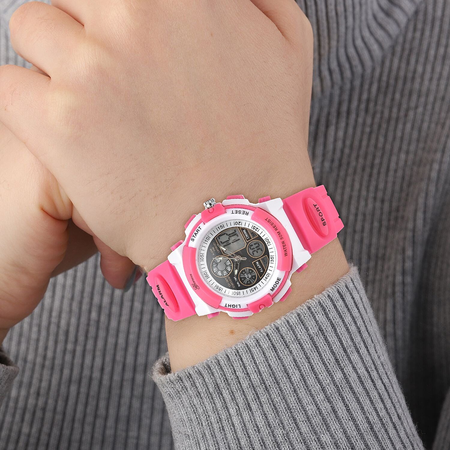 GENOA Japan Movement and Electronic Movement Black Dial 5 ATM Water Resistant Watch with Rose Red Colour Strap