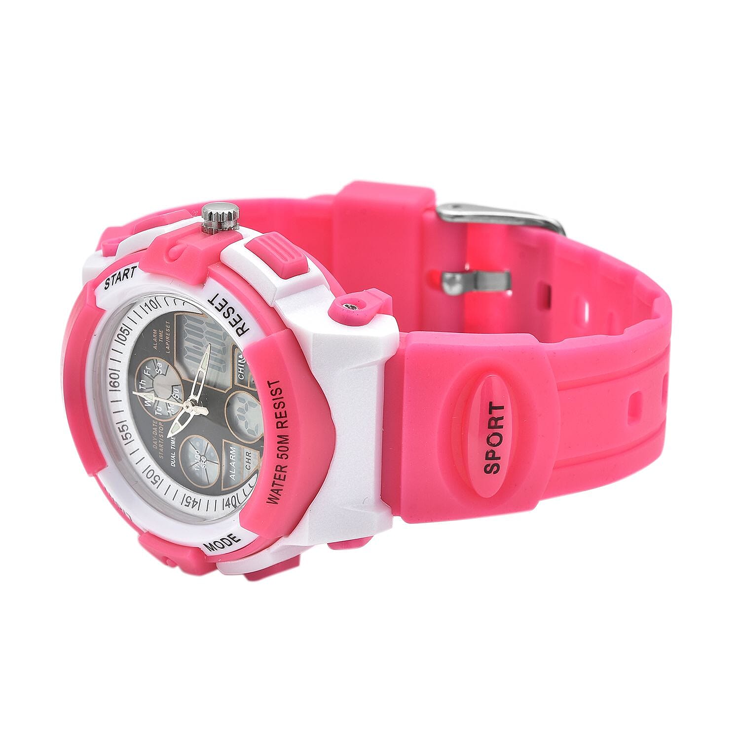 GENOA Japan Movement and Electronic Movement Black Dial 5 ATM Water Resistant Watch with Rose Red Colour Strap