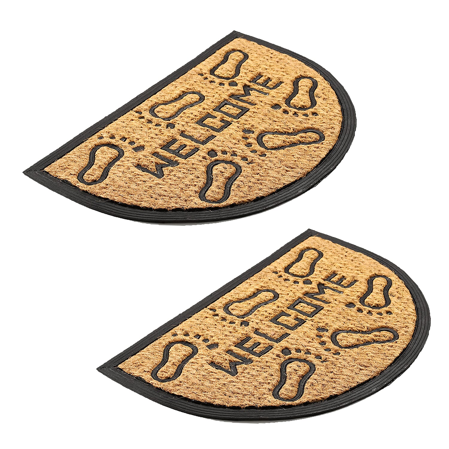 Set of 2 - Rubber Foot Rug and Door Mat (Size 40x60 cm) - Brown & Black