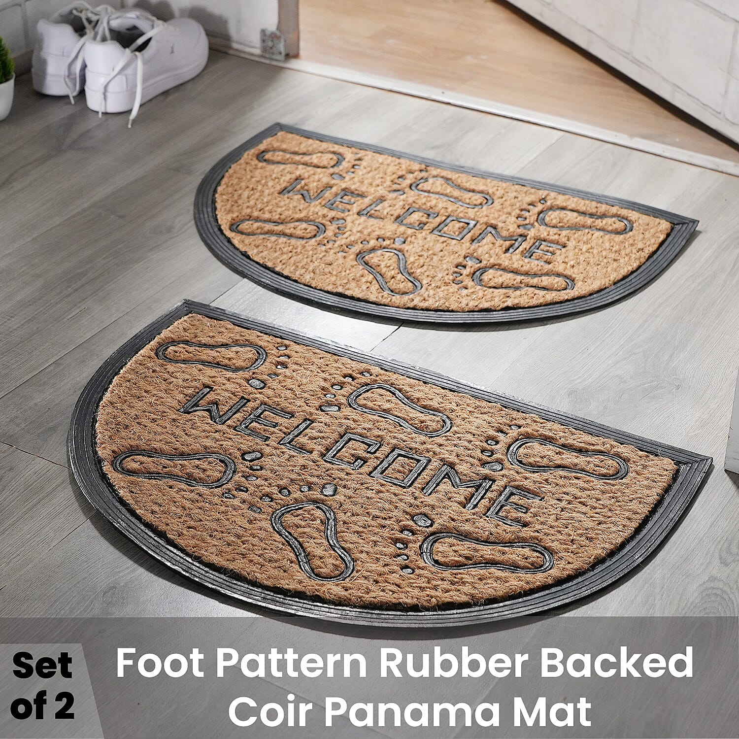 Set of 2 - Rubber Foot Rug and Door Mat (Size 40x60 cm) - Brown & Black
