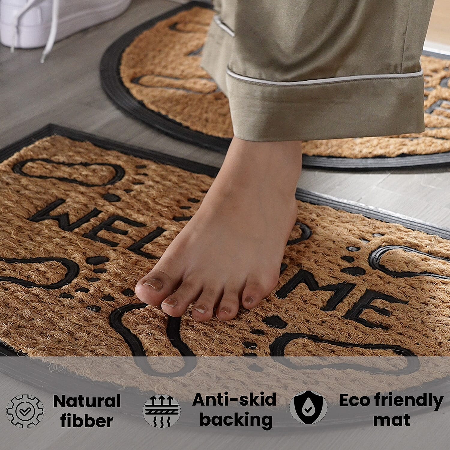 Set of 2 - Rubber Foot Rug and Door Mat (Size 40x60 cm) - Brown & Black