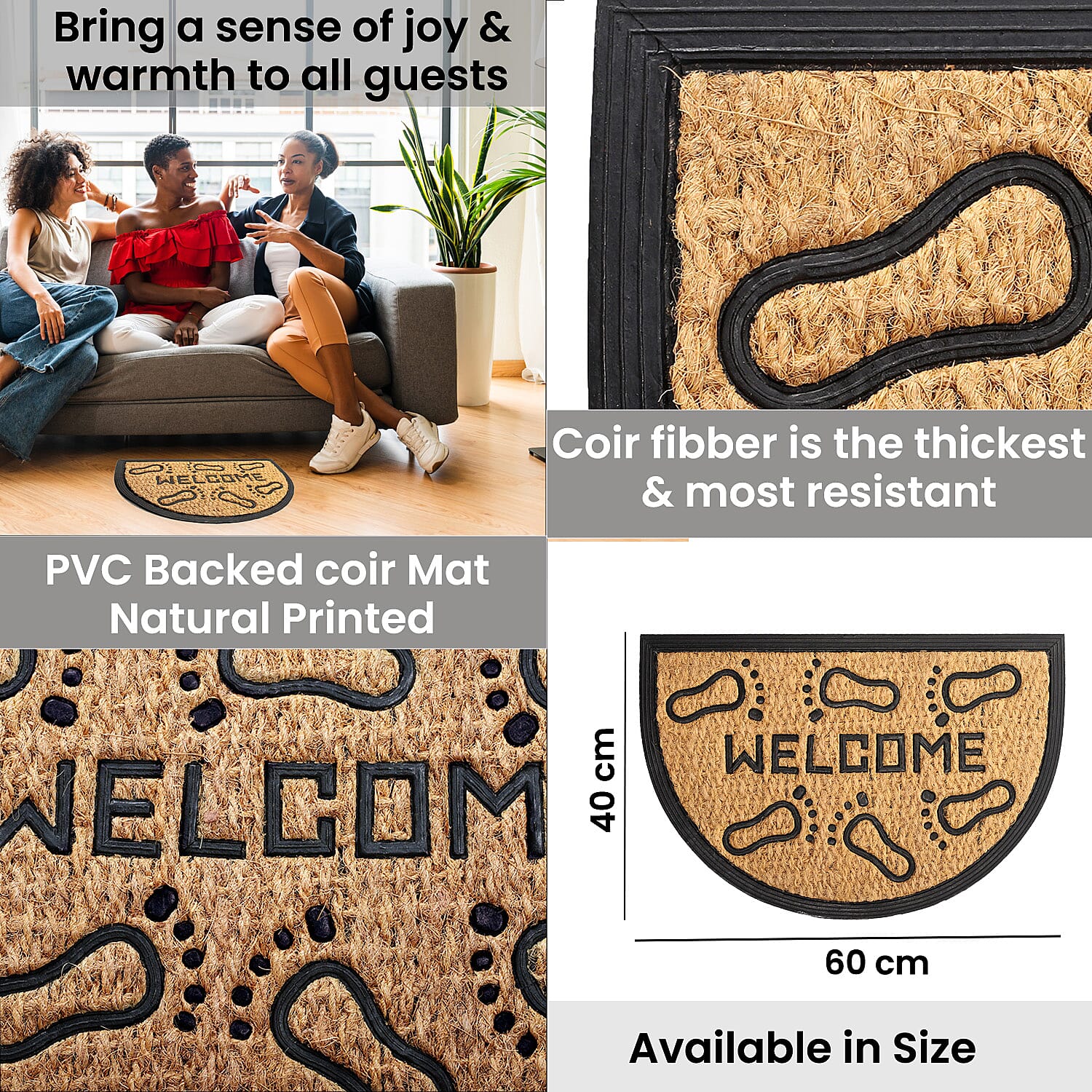 Set of 2 - Rubber Foot Rug and Door Mat (Size 40x60 cm) - Brown & Black