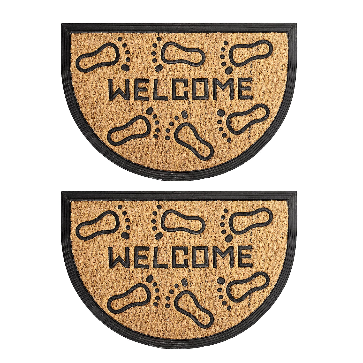 Set of 2 - Rubber Foot Rug and Door Mat (Size 40x60 cm) - Brown & Black
