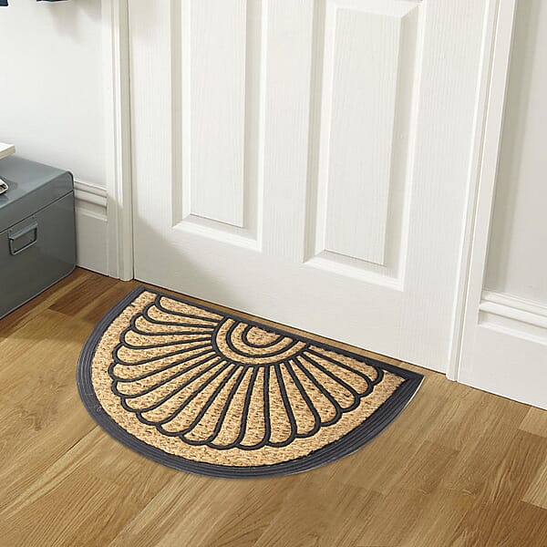 Set of 2 Rubber Floral Door Mats (Size 60x40 cm) Brown & Black
