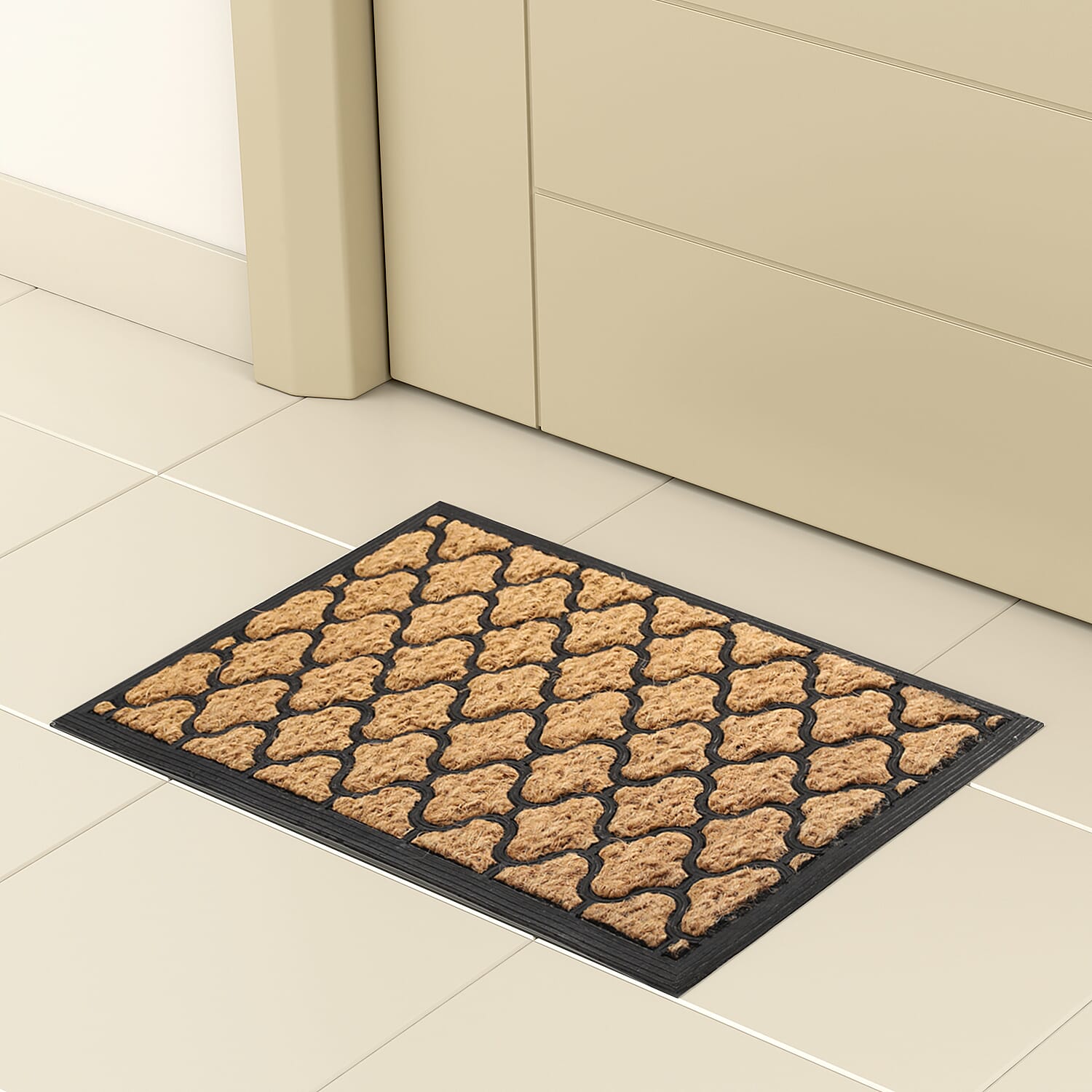 Set of 2 - Rubber Trellis Door Mats (Size 60x40 cm) - Brown & Black