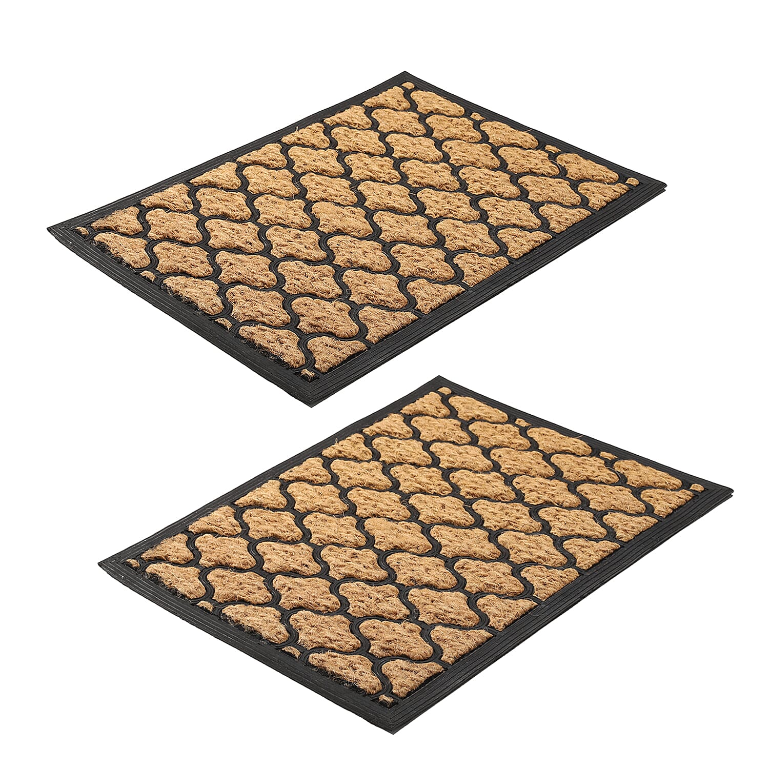 Set of 2 - Rubber Trellis Door Mats (Size 60x40 cm) - Brown & Black
