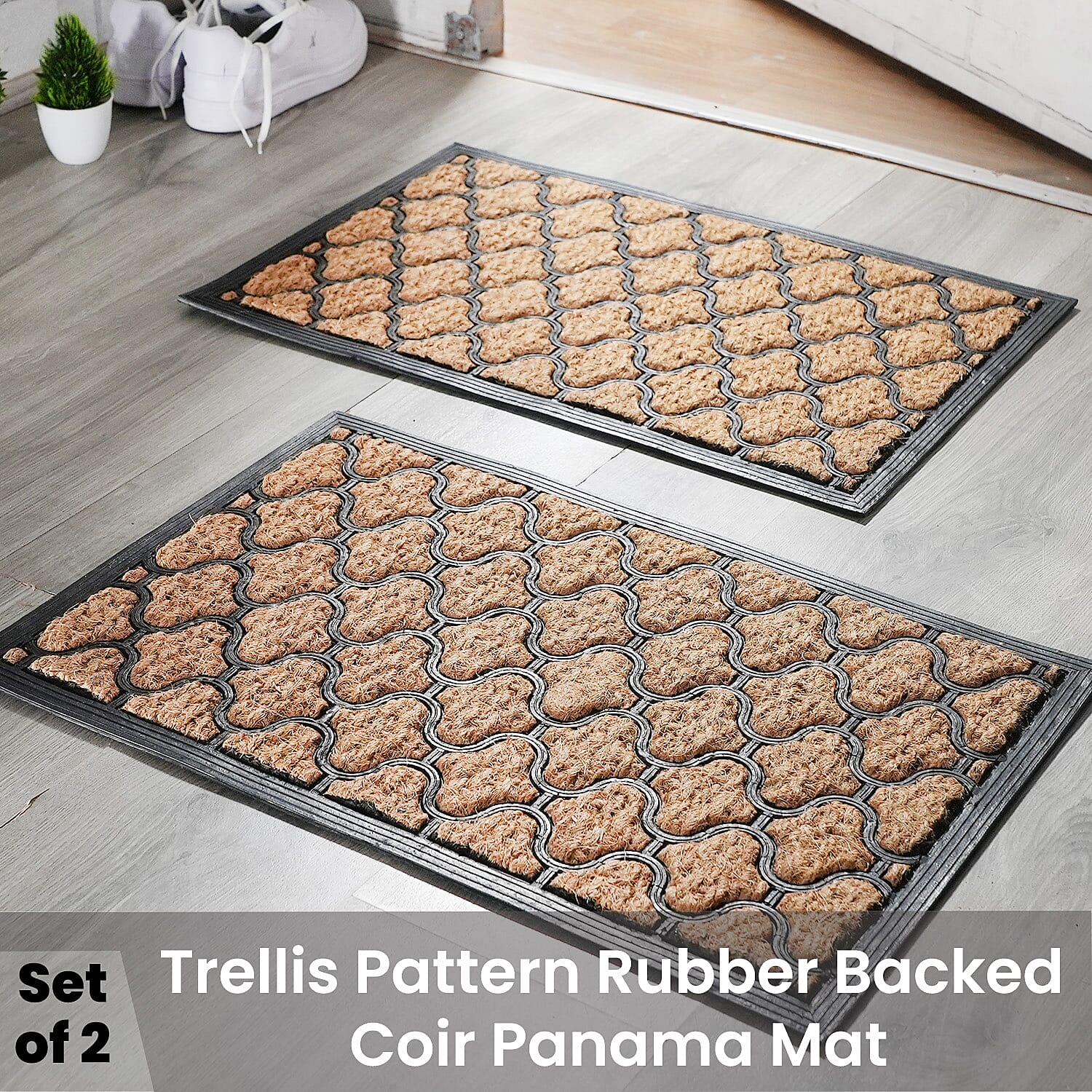 Set of 2 - Rubber Trellis Door Mats (Size 60x40 cm) - Brown & Black