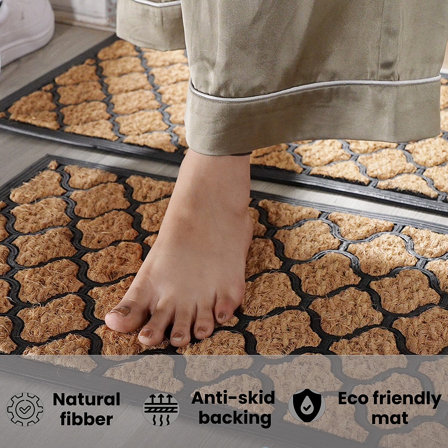 Set of 2 - Rubber Trellis Door Mats (Size 60x40 cm) - Brown & Black