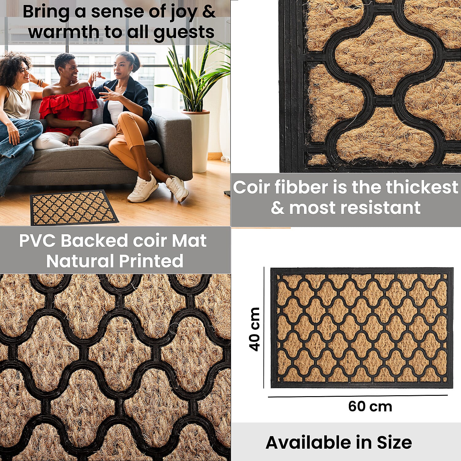 Set of 2 - Rubber Trellis Door Mats (Size 60x40 cm) - Brown & Black