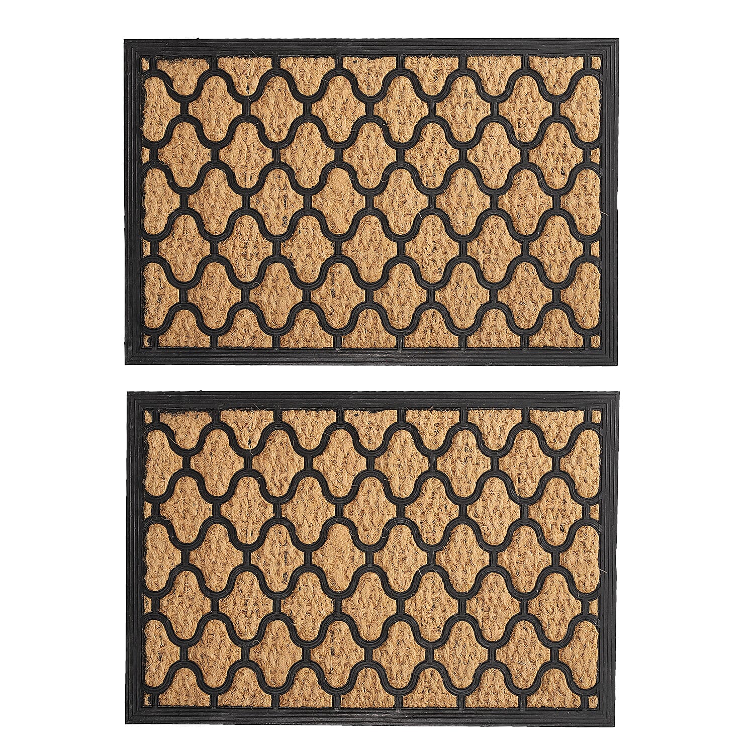 Set of 2 - Rubber Trellis Door Mats (Size 60x40 cm) - Brown & Black