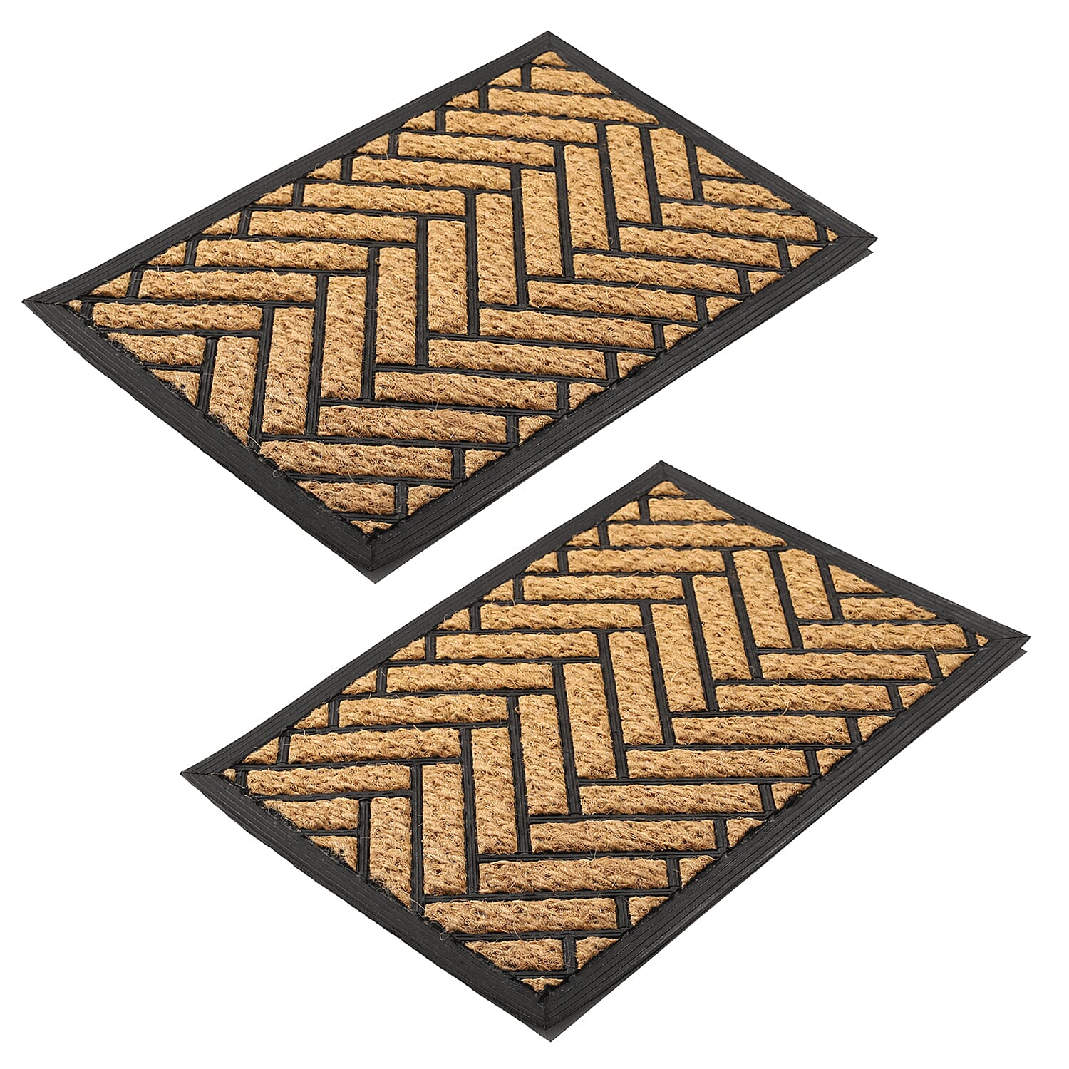 Set of 2 - Rubber Chevron Door Mats (Size 60x40 cm) - Brown & Black
