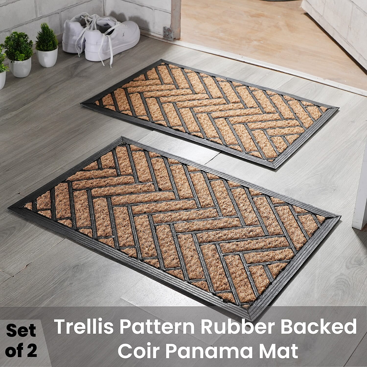Set of 2 - Rubber Chevron Door Mats (Size 60x40 cm) - Brown & Black
