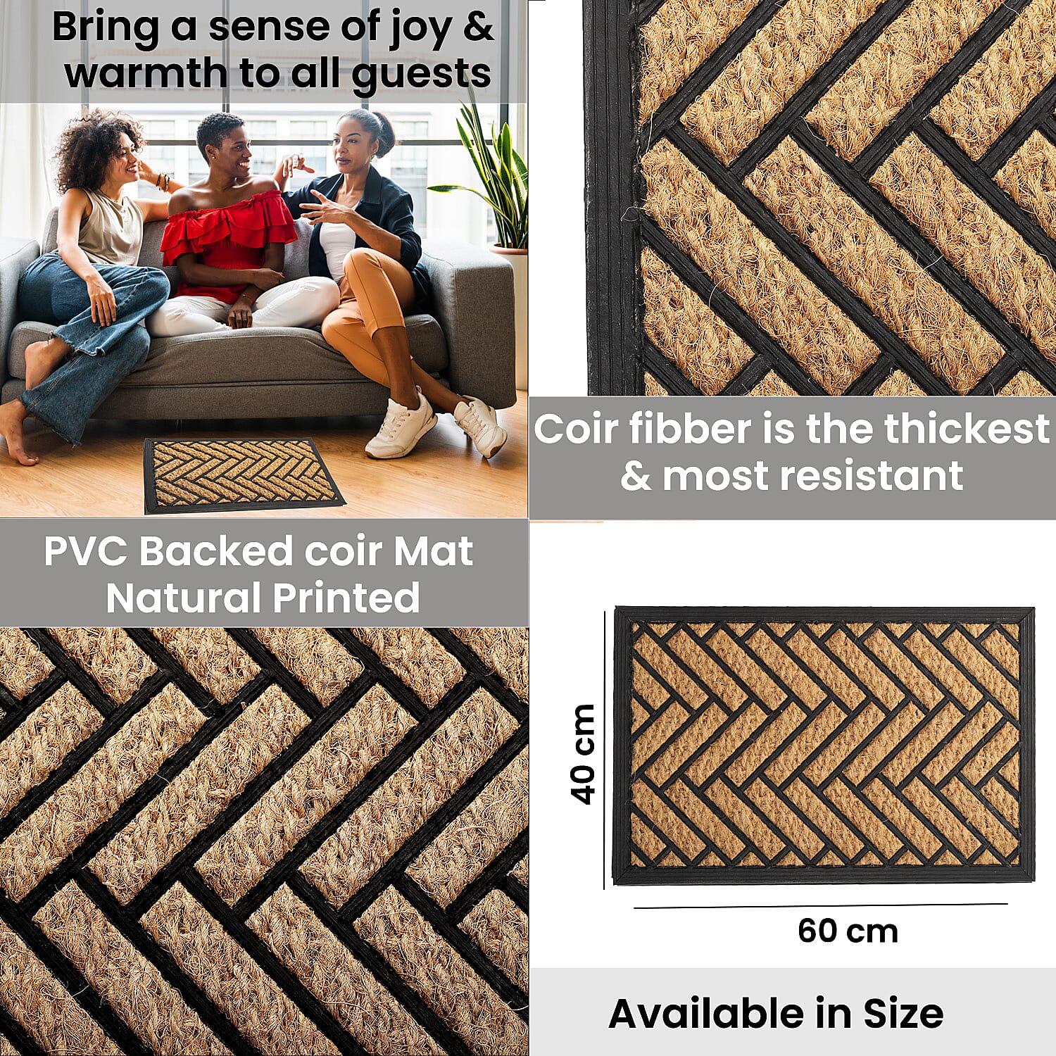 Set of 2 - Rubber Chevron Door Mats (Size 60x40 cm) - Brown & Black