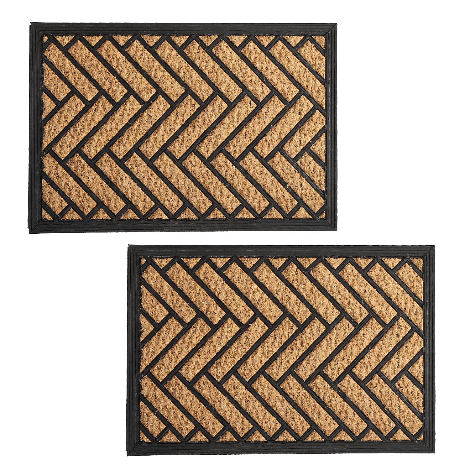 Set of 2 - Rubber Chevron Door Mats (Size 60x40 cm) - Brown & Black