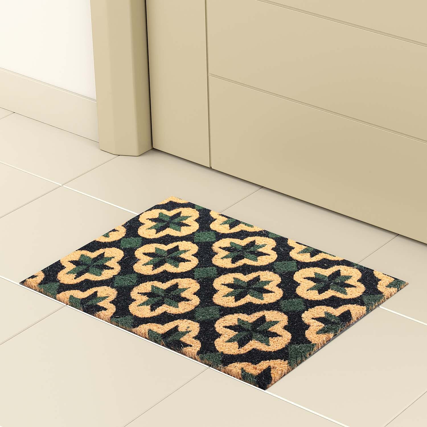 PVC Backed Coir Natural Printed Rug and Door Mat (Size 40x60 cm) - Multi Colour