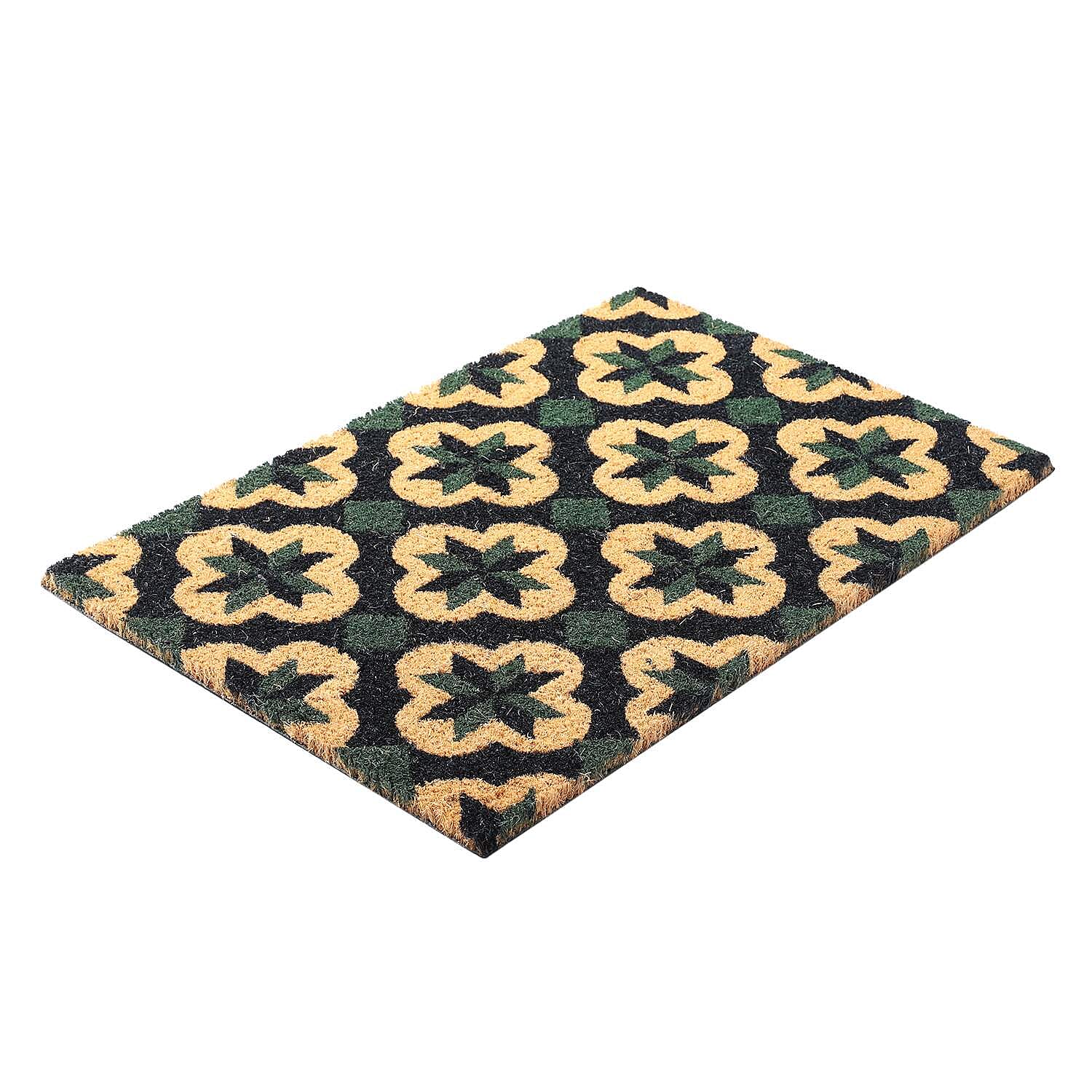 PVC Backed Coir Natural Printed Rug and Door Mat (Size 40x60 cm) - Multi Colour