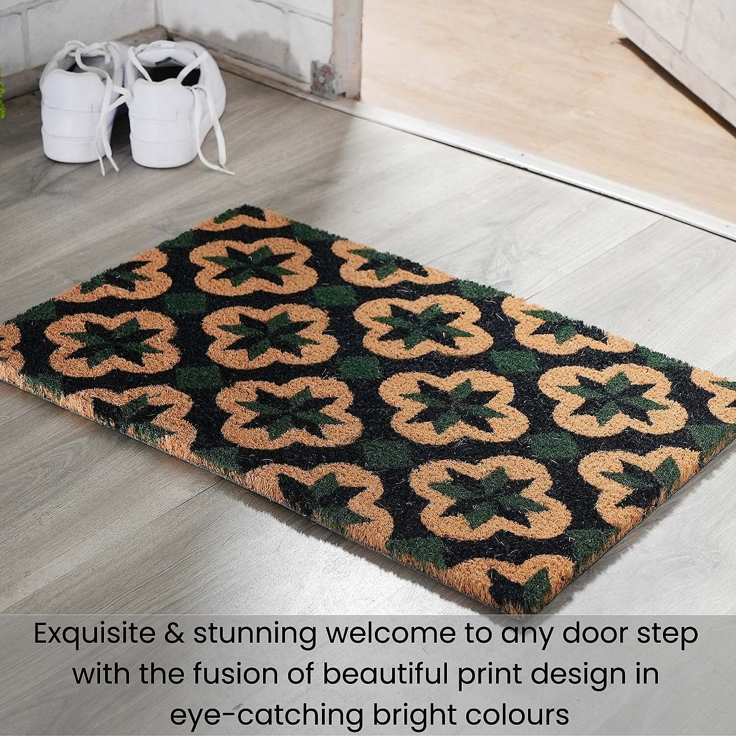 PVC Backed Coir Natural Printed Rug and Door Mat (Size 40x60 cm) - Multi Colour
